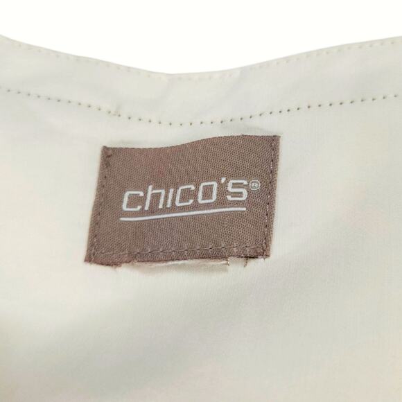 Chico’s Cream Snap Front Blouse Sz 3 XL 16 V Neck Long Sleeve Minimalist Chic - Picture 3 of 6